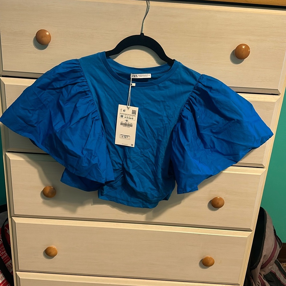 Zara Flutter Sleeve Crop Top